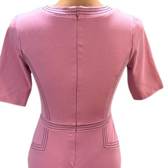 Boden Purple Fitted Ponte Short Sleeve Crew Neck Dress with Stitch Detailing - Picture 7 of 13